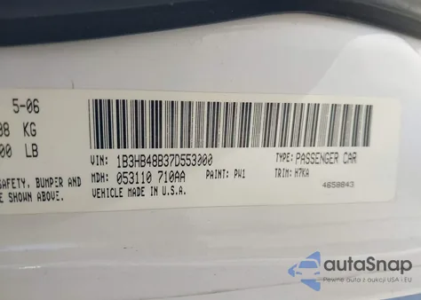 2007 Dodge Caliber Sxt z USA, uszkodzony, nr VIN 1B3HB48B37D553000